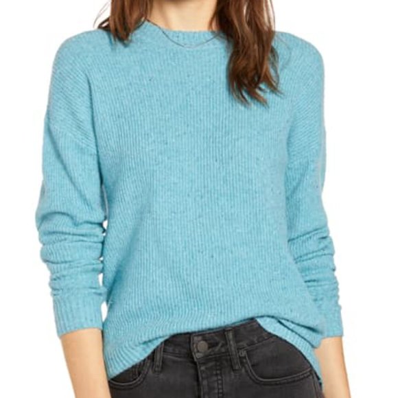 Something Navy Sweaters - NWOT SOMETHING NAVY Nordstrom Wool Blend Flecked Crewneck Sweater Teal Blue L